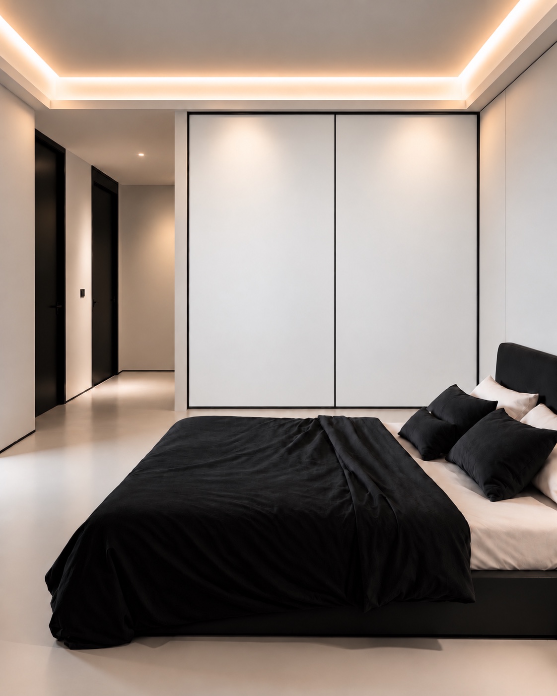 Paneles de puertas completamente blancos en un dormitorio