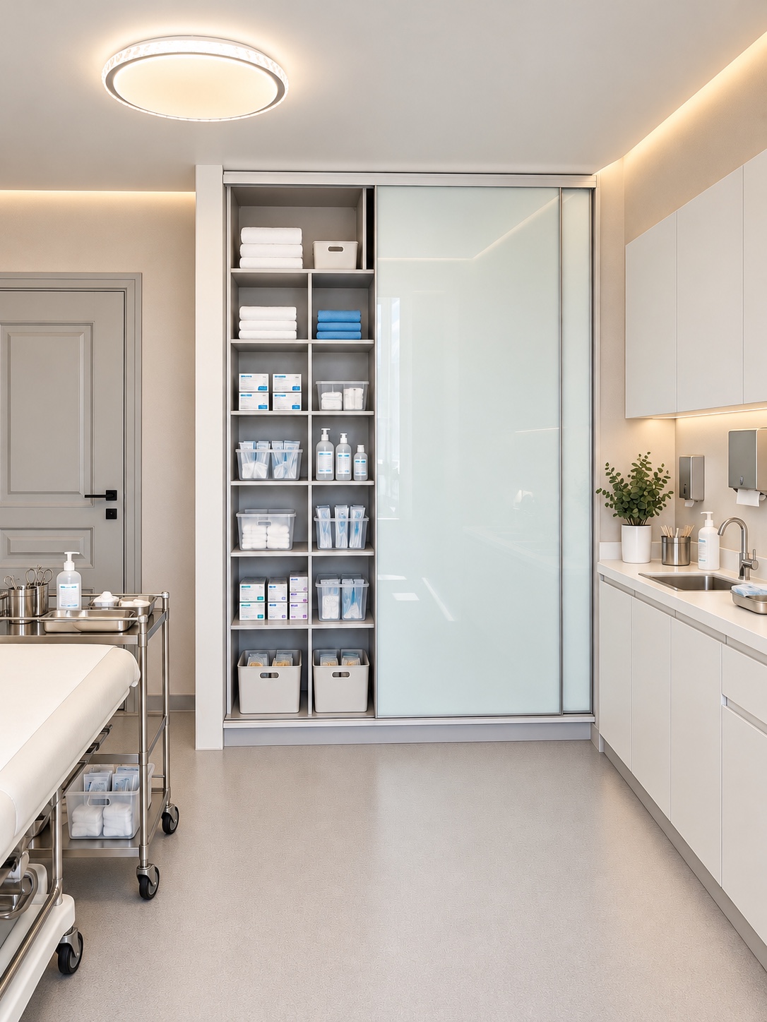 Medical supply cabinet in a treatment room