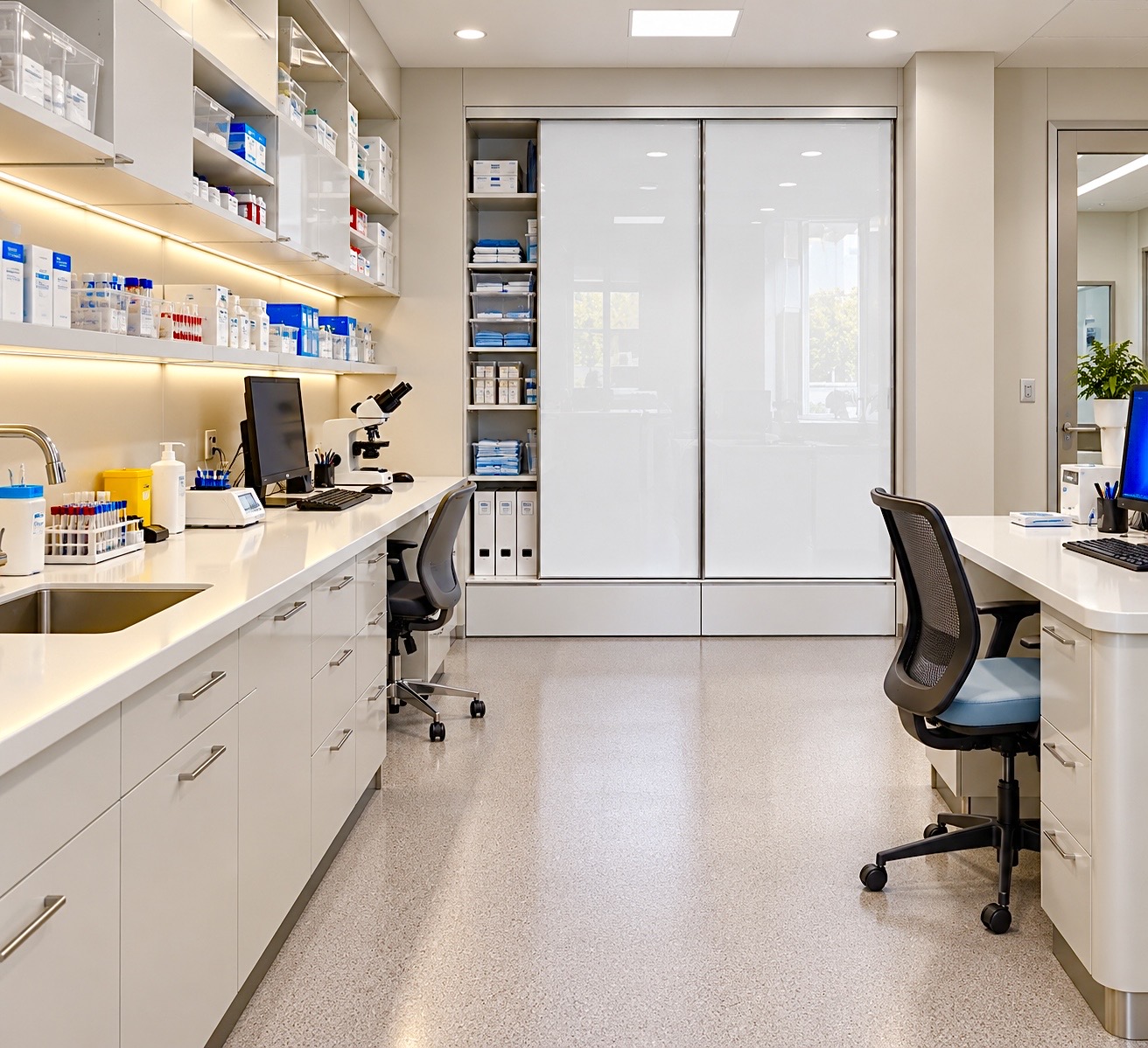 Armario con puerta corrediza de vidrio NOVAFRAME en un consultorio médico