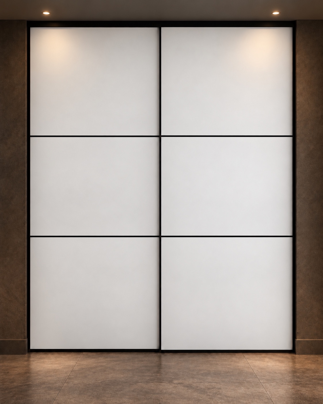 Puertas corredizas blancas de clóset con perfiles de aluminio negros